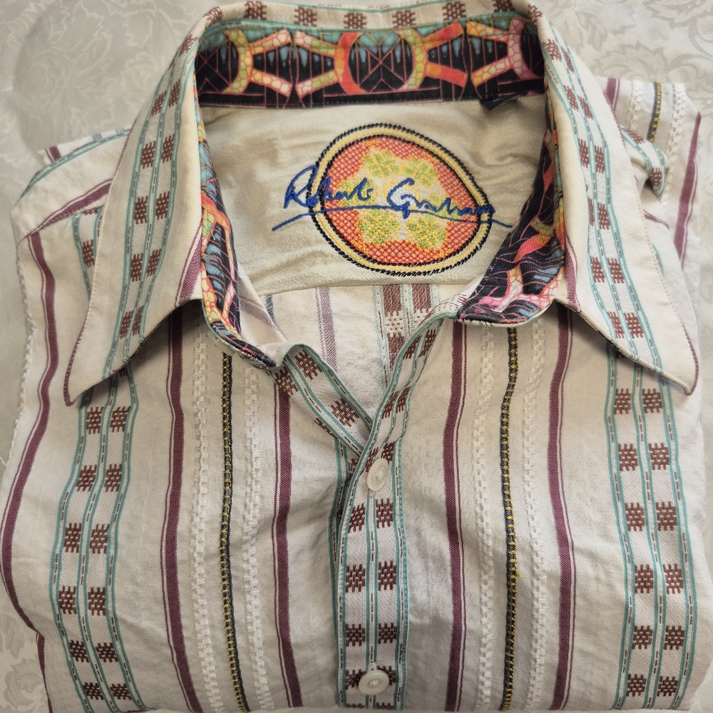 Robert Graham Multicolor Striped Men's Flip Sleeve Shirt